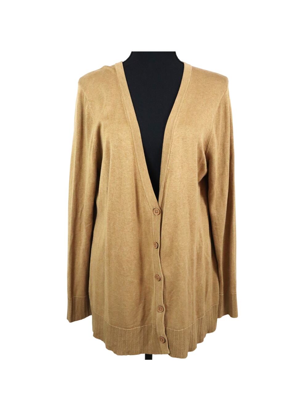 Coldwater Creek SILK Cotton Tan Knit Long Cardigan Button Front Womens Large